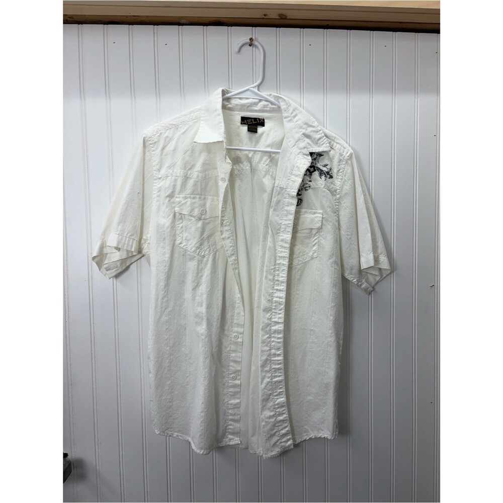 Helix Y2K vintage grunge streetwear White Short-Sleeve Button-Down Shirt